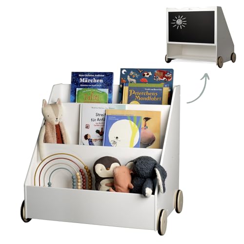 Kleinling® Bücherregal für Kinder | Kinderregal aus Holz Weiß [integrierte Kreidetafel] Regal...