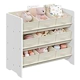 SONGMICS Kinderregal, Spielzeugregal, Bücherregal Kinder, mit 9 Aufbewahrungsboxen aus Vliesstoff, Kinderzimmer Regal, geräumig, 29,5 x 62,5 x 60 cm, wolkenweiß GKR033W10