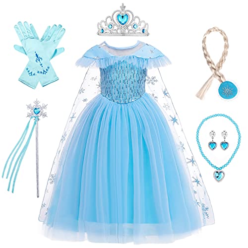 LOBTY Mädchen ELSA Prinzessin Kleid mit Accessoires Schneekönigin Verkleidung Kinder Prinzessin...