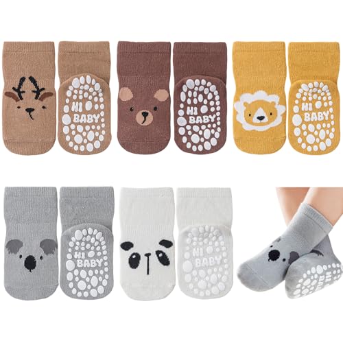 SockWaddles Stoppersocken Kinder Baby, 5 Paar ABS Atmungsaktiv Antirutschsocken Kinder,...