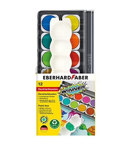 Eberhard Faber 578312 - Wasserfarbkasten Winner, 12 Farben mit Deckweiß und Mischpalette