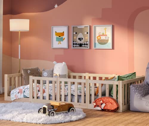 Bellabino Tapi Kinderbett 90x200 cm, Montessori Bodenbett inkl. Rausfallschutz und Lattenrost für...
