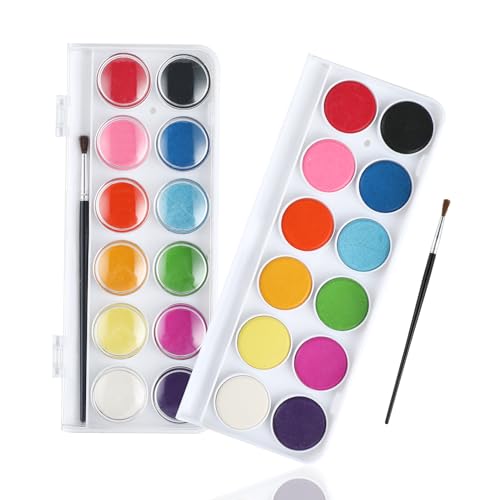 RMIVEGLIA Aquarellfarben Set, Wasserfarben kinder, 12 Farben mit einen Pinsel. Ideal für kreative...