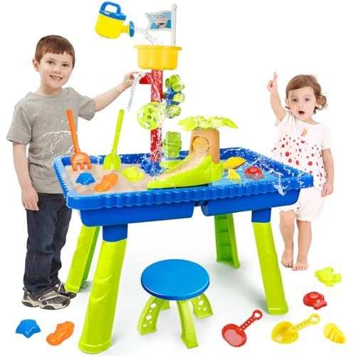 KalaDuck Sand Wassertisch Kinder, 2 in 1 Sand Wasserspieltisch Spiel mit Strandspielzeug Schaufel...