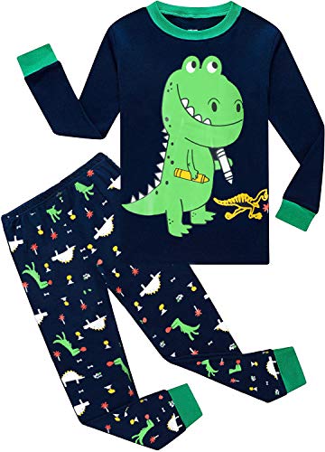 EULLA Kinder Jungen Schlafanzug Langarm Baumwolle Winter Pyjama Set Dinosaurier Zweiteiliger...