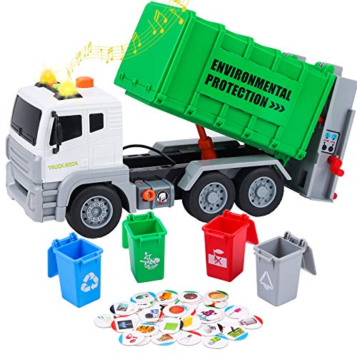 Tacobear Müllauto Müllwagen Spielzeug Großer Lastwagen Müllwagen Spielzeug mit 4 Mülleimer...