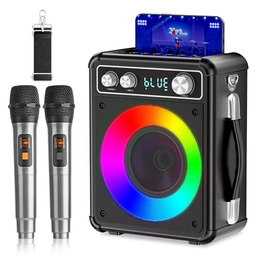 Tragbare Karaoke Maschine mit 2 Drahtlosen Mikrofone, Ankuka Bluetooth Lautsprecher Box für...