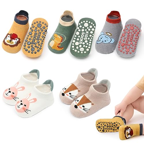 angelikashalala 5 Paar Baby rutschfeste Socken, Anti Rutsch Babysocken with Cartoon Tiermotive für...