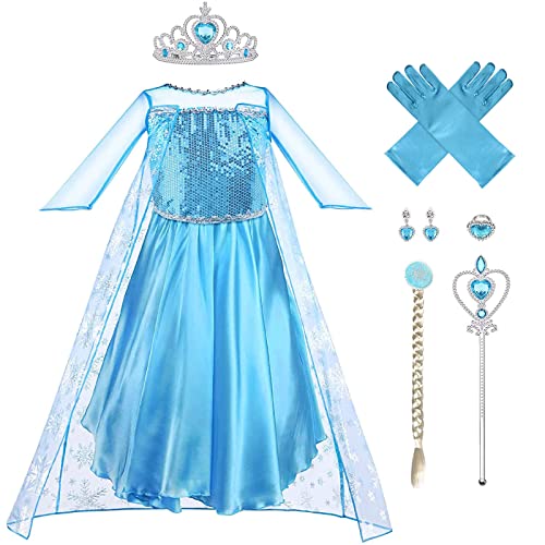 Vicloon Elsa-Prinzessinnenkleid, elsa kostüm mädchen mit Diademe & Zauberstab, mädchen...