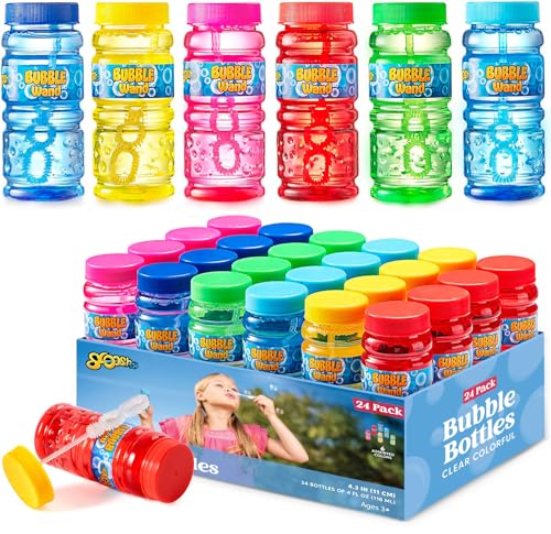 Sloosh 24 Pack sortierte Farben Seifenblasenlösung Flaschen mit Zauberstab (4 Oz/118ml) für Kinder...