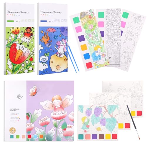 3 Stück Wasserfarben Malbuch, Schnelle Malbuch Kinder, Wasserfarben Kinder, mit Pinsel, Malbuch mit...