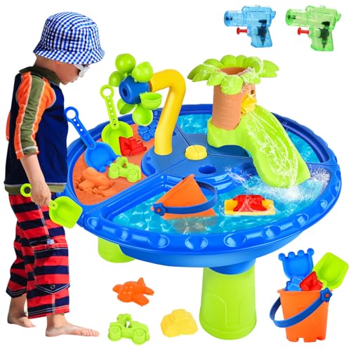 JONRRYIN 4 IN 1 Sand Wasserspieltisch, Wassertisch Strandspielzeug, Matschtisch Strandtisch für...