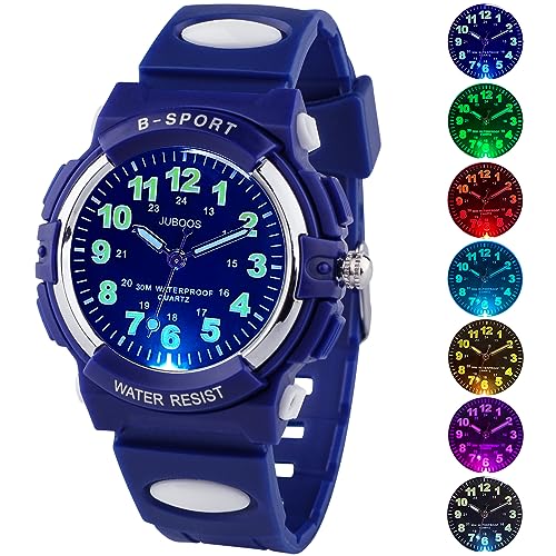 Juboos Neue 7-Farbige Kinderuhren, Kinderuhr Jungen Mädchen Analog Quartz Uhr mit Armbanduhr...