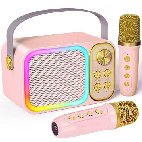 Cozymeow Karaoke Maschine Kinder mit 2 Mikrofonen, Karaoke Anlage mit 7 Stimmeffekten und LED...