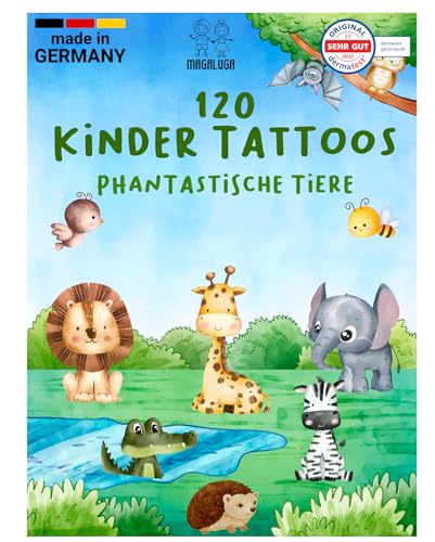 120 hautfreundliche temporäre Kinder Tattoos Tiere dermatologisch SEHR GUT Kinder Tattoo MADE IN...