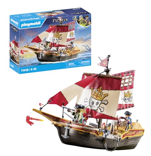 PLAYMOBIL Pirates 71418 Piratenschiff, aufregende Abenteuer auf hoher See, mit umfangreichem...