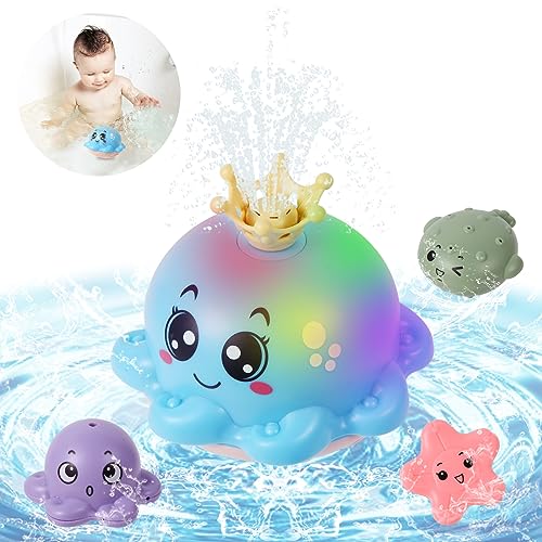 Delycazy Badewannenspielzeug Baby Badespielzeug Wasserspielzeug ab 1 2 3 Jahre, Kinder LED Oktopus...