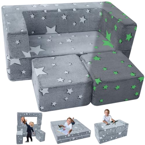 MeMoreCool Kindersofa Spielsofa, Schaumstoff Bausteine, Couch Ausklappbar Im Dunkeln leuchtende,...