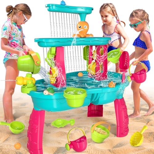 VATOS Sand Wassertisch für Kleinkinder, 3-Tier-Mädchen Sand Tabelle Wasser Spielzeug für 3-5...