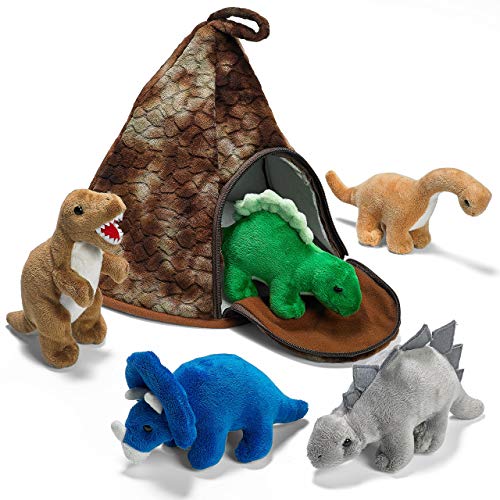 Prextex Dinosaurier Vulkanhaus Set Mit 5 Hochwertigen Plüsch Dinosauriern, Super Kinder Spielzeug...
