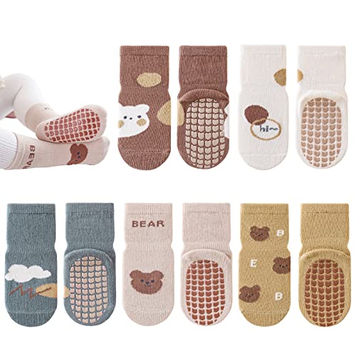 ZYUPHY Stoppersocken Baby Kinder Baumwolle, 5 Paar ABS Socken Baby Krabbelsocken Baby Socken Cartoon...