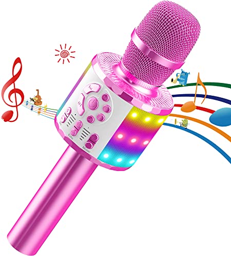 Karaoke Mikrofon Kinder, Drahtloses Bluetooth Mikrofon mit LED, Geschenke Mädchen 3-12 Jahre,...