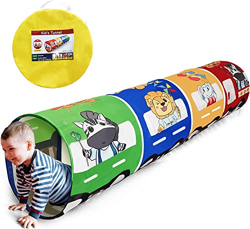 Spieltunnel Kind, Cartoon-Zug Spieltunnel Bunt,Popup Tunnel, Kriechtunnel, Krabbeltunnel für Baby,...