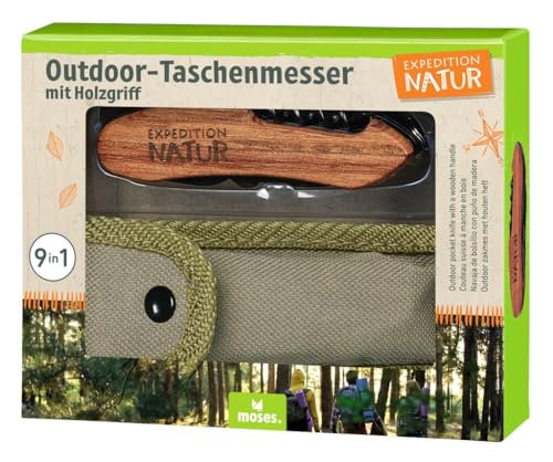 Expedition Natur Outdoor-Taschenmesser mit Holzgriff, 9 in 1 Multifunktionswerkzeug, für Camping...