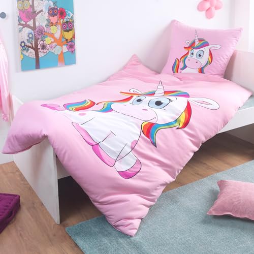 Kuscheli® Kinderbettwäsche Mädchen Einhorn Bettwäsche Set Unicorn Pony passend für Kinder...