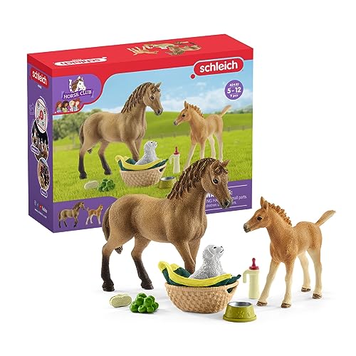 schleich HORSE CLUB 42432 Sarahs Baby Pferde Set - Tierpflege Set mit Fohlen, Pferd und Welpe mit...