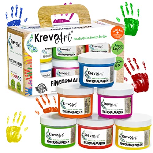 Krevo Art Fingermalfarben, Fingerfarben für Kinder, 6 leuchtkräftige und deckende Farben je 60ml,...