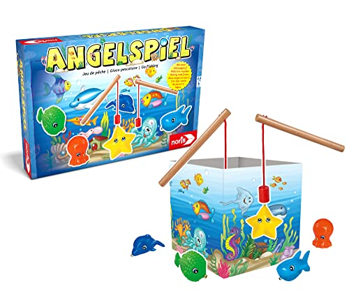 Noris 606041894 - Angelspiel - spannendes Kinderspiel mit bunten Kunststoff Fisch-Figuren und 2 Holz...