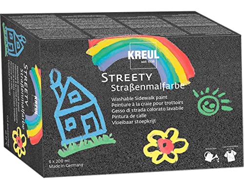 KREUL 43110 - Streety Straßenmalfarbe Set, 6 Farben mit je 200 ml, abwaschbare Flüssigkreide zum...