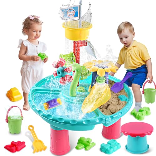 VATOS 3 in 1 Wasserspieltisch, 31 STÜCK Set Sand Wassertisch für Kinder, Wasserspieltisch Draußen...