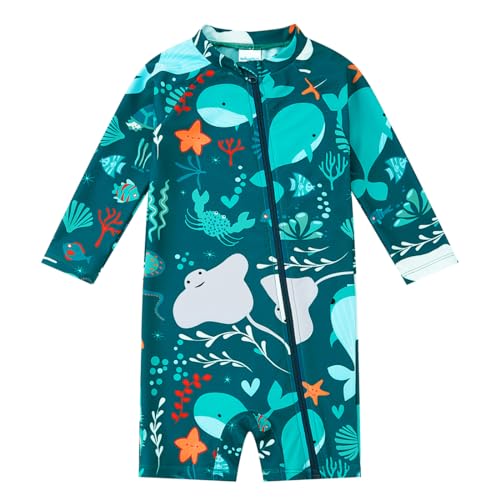 upandfast Baby Junge Badeanzug UPF 50+ Langem Badebekleidung für Baby(Grün Walfisch,3-6 Monate)