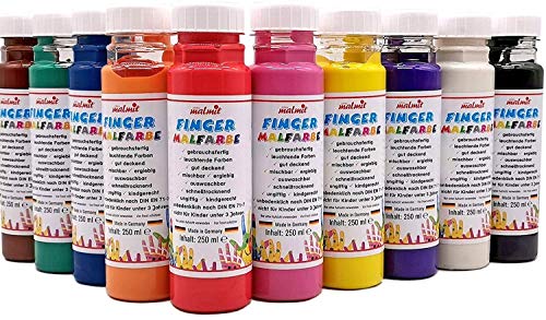 creative malmit Fingerfarben 10er Set Fingermalfarben Malfarben Schulfarben (250 ml)