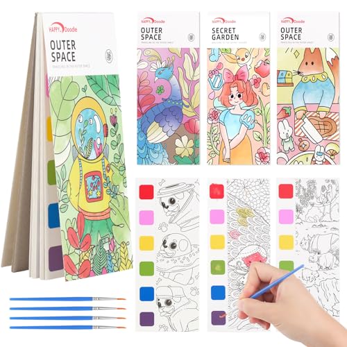4 Stück Aquarell Malbuch Mit Wasserfarben, 48 Seiten Wasserfarben Kinder Mit Eine Separate Palette,...