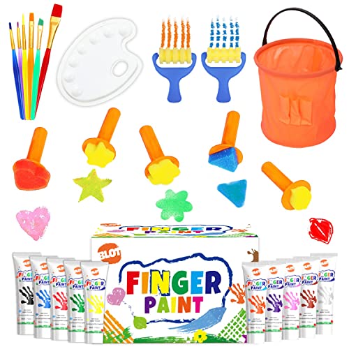 BLOT Fingerfarben Kinder Ungiftig Waschbares Fingermalfarben mit Pinsel Schwämme Schürze Palette...