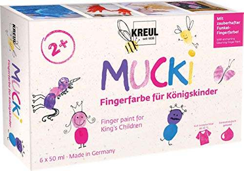 KREUL 23051 - Mucki Fingerfarbe für Königskinder, 6 x 50 ml in Weiß, Feenstaub-Rosa, Pink,...
