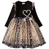 DXTON Mädchen Kleid Einhorn Gedruckt Prinzessin Freizeit Knielang Langarm Kleid Winter SchwarzLh4866 4T