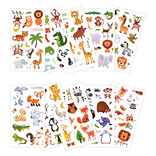 10 Blätter Tattoo Tier Set Kinder Tattoos Wald Tier Tattoos Aufkleber Temporäre Kindertattoos...