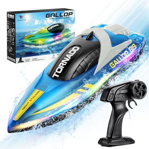 HOTUT Ferngesteuertes Boot,Speedboat,15+ km/h RC-Boot,2,4-GHz Rennboote mit LED-Leuchten,Einstellbar...