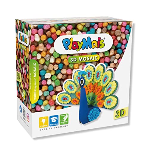 PlayMais 3D MOSAIC Pfau Kreativ-Set zum Basteln für Kinder ab 3 Jahren | Über 2.300 Stück & 3D...