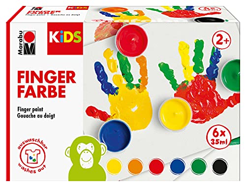 Marabu 0303000050800 - KiDS Fingerfarben-Set mit 6 leuchtenden Farben Ã 35 ml, parabenfrei, vegan,...