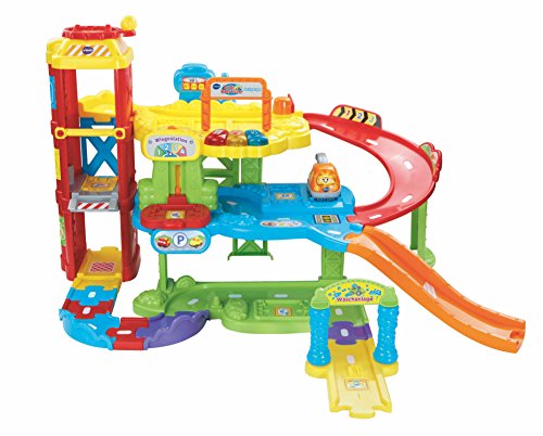 VTech Baby Flitzer - Parkgarage – Interaktives Spielzeug mit Abschleppwagen, Aufzug, Rutsche,...