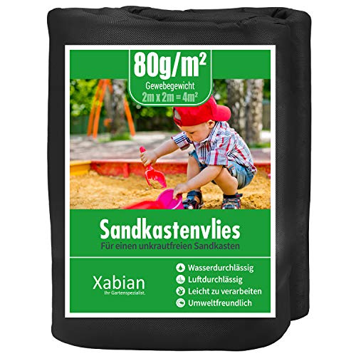 Xabian Sandkastenvlies 2m x 2m schwarz 80g/m² I Schutzvlies für Sandkasten gegen Unkraut I Ideal...