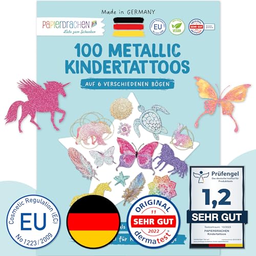 Papierdrachen 100 Metallic-Tattoos für Kinder - Hautfreundliche Kindertattoos Mandala - als...