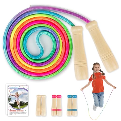 Springseil Kinder, Verstellbare Seilspringen für Fitness, 250CM Jump Rope Kinder mit Holzgriff und...