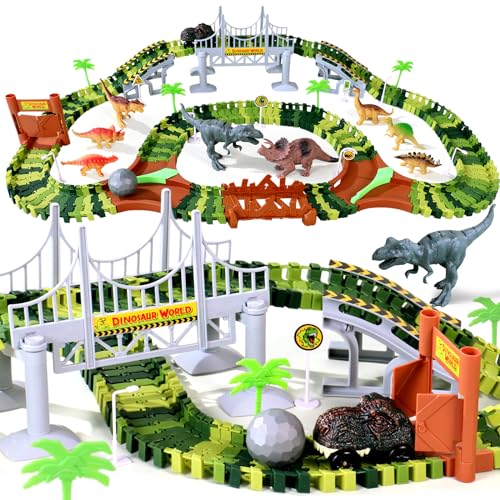 Dinosaurier Spielzeug Autorennbahn ab 3 Jahre Junge Rennbahn mit 8 Mini Dinosaurier Figuren 1 Auto...