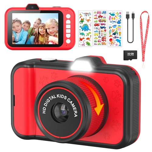 uleway Kinderkamera, 3,5' Großes Display Kinder Kamera mit 360° Rotierendes Zoomobjektiv, Selfies,...